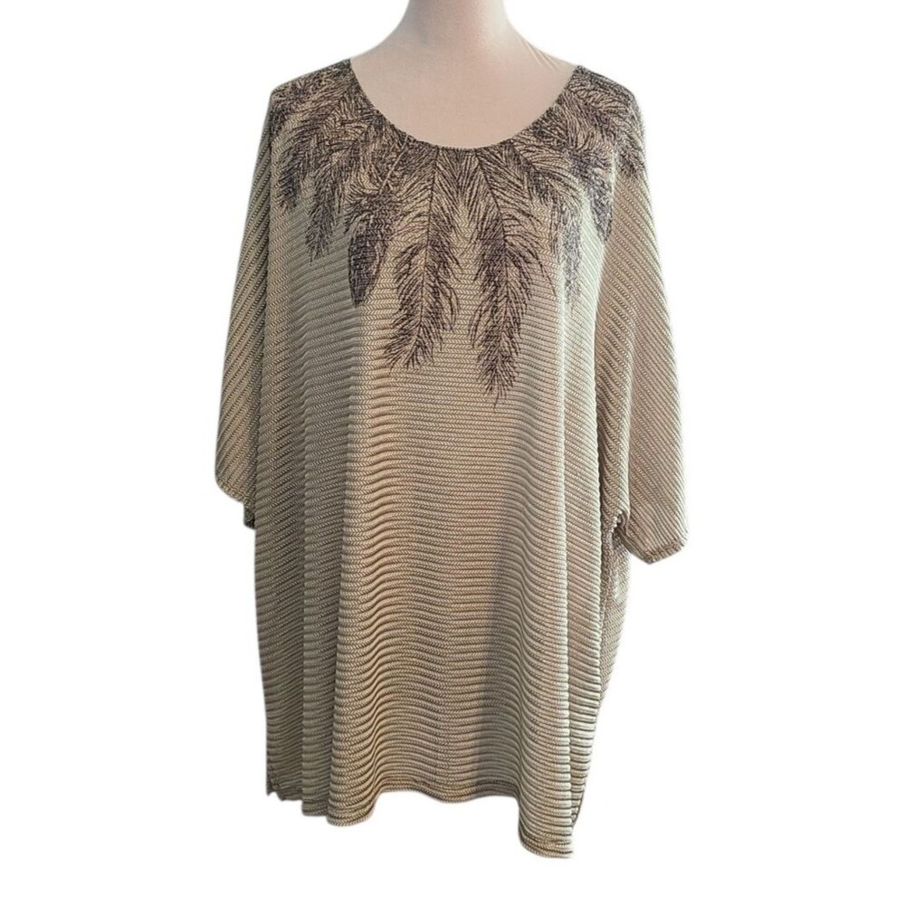 Maggie Barnes Catherines Womens 4X Embellished Sequin Leaf Tunic Top Artsy